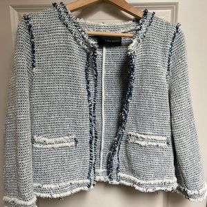 ZARA Tweed blazer IN Blue/White - Size Large